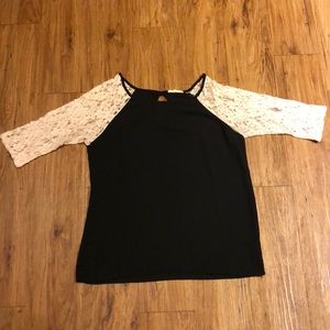 Black and lace baseball tee- Medium